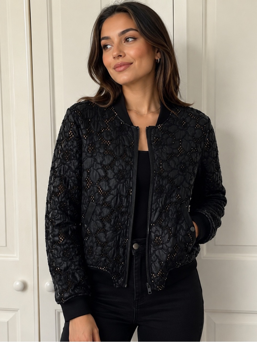 Black Laser Cut Woman Jacket Size Medium